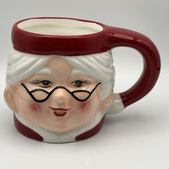 4 Vintage Pottery Barn Mugs / Mrs. Santa Claus / Ceramic 3" / Christmas / Flaws - Picture 7 of 16